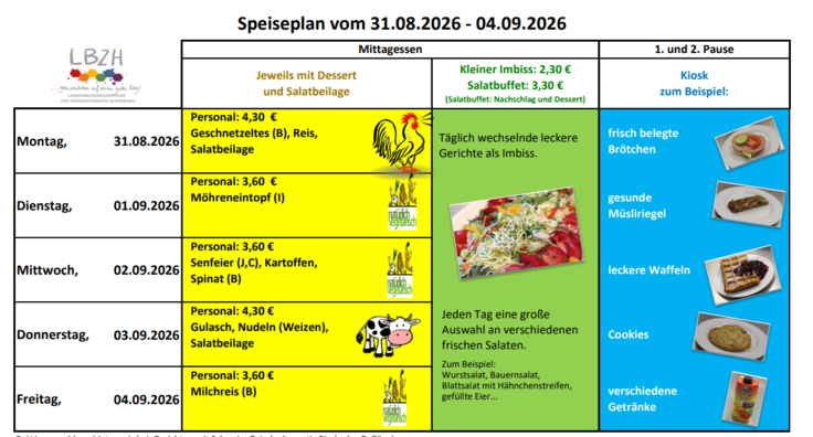 Speiseplan vom 31.8.2026