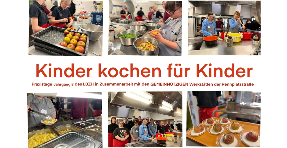 Fotos aus einer Großküche mit kochenden Kindern